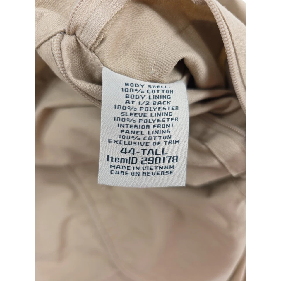 L.L. Bean Mens Khaki Blazer Sport Coat Jacket 2-Button Cotton Size 44 Tall - Image 4 of 4