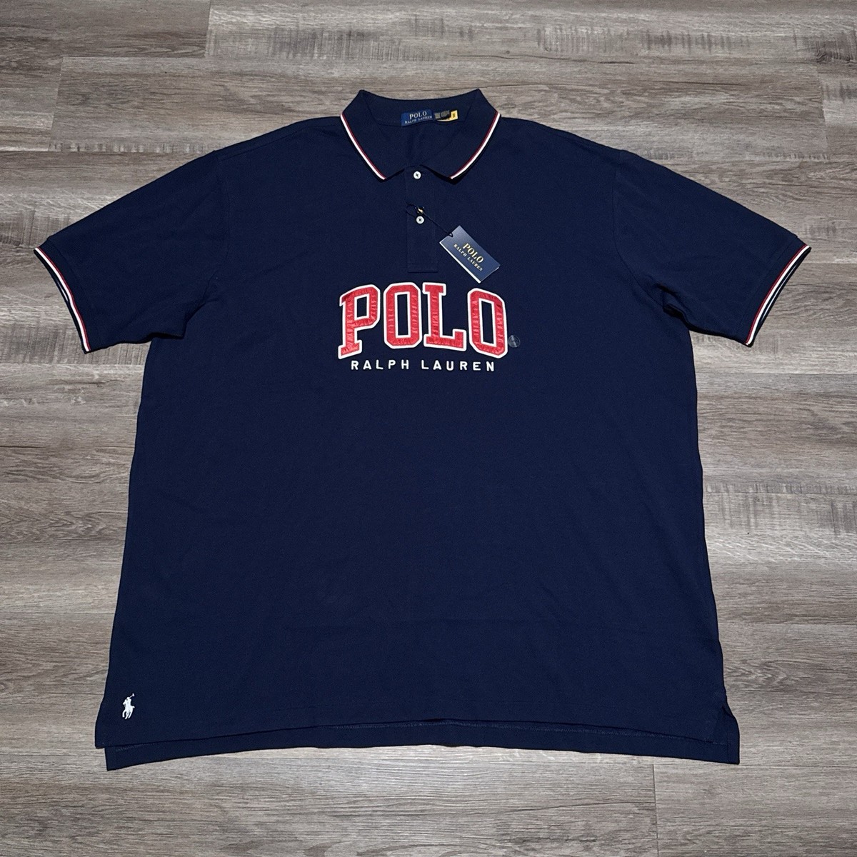 Polo Ralph Lauren Big Spell Out Logo Pique Polo Shirt Navy Mens