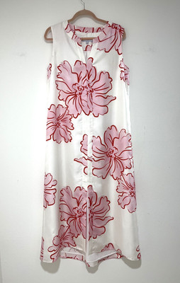 CARTOLINA NANTUCKET WHITE 100% SILK FLOWER DESIGN LINING SLEEVELESS LONG DRESS S