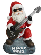 🔥 FREE SHIP 10" Merry Vibes Rockstar Santa Christmas Figurine Holiday Decor