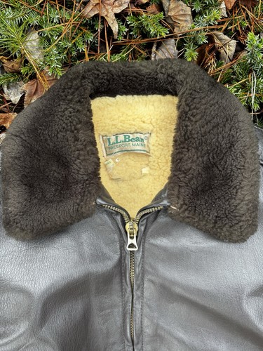 LL Bean Goat Skin Bomber Jacket Sherpa Lined Lamb Wool USA Sz 42 Vintage - Picture 3 of 8