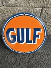 VINTAGE GULF GASOLINE PORCELAIN SIGN GENERAL STORE GAS STATION MOTOR OIL PUMP