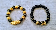 Attract Wealth Lucky Feng Shui Pixiu Bracelet Obsidian Beads Women Men Unisex