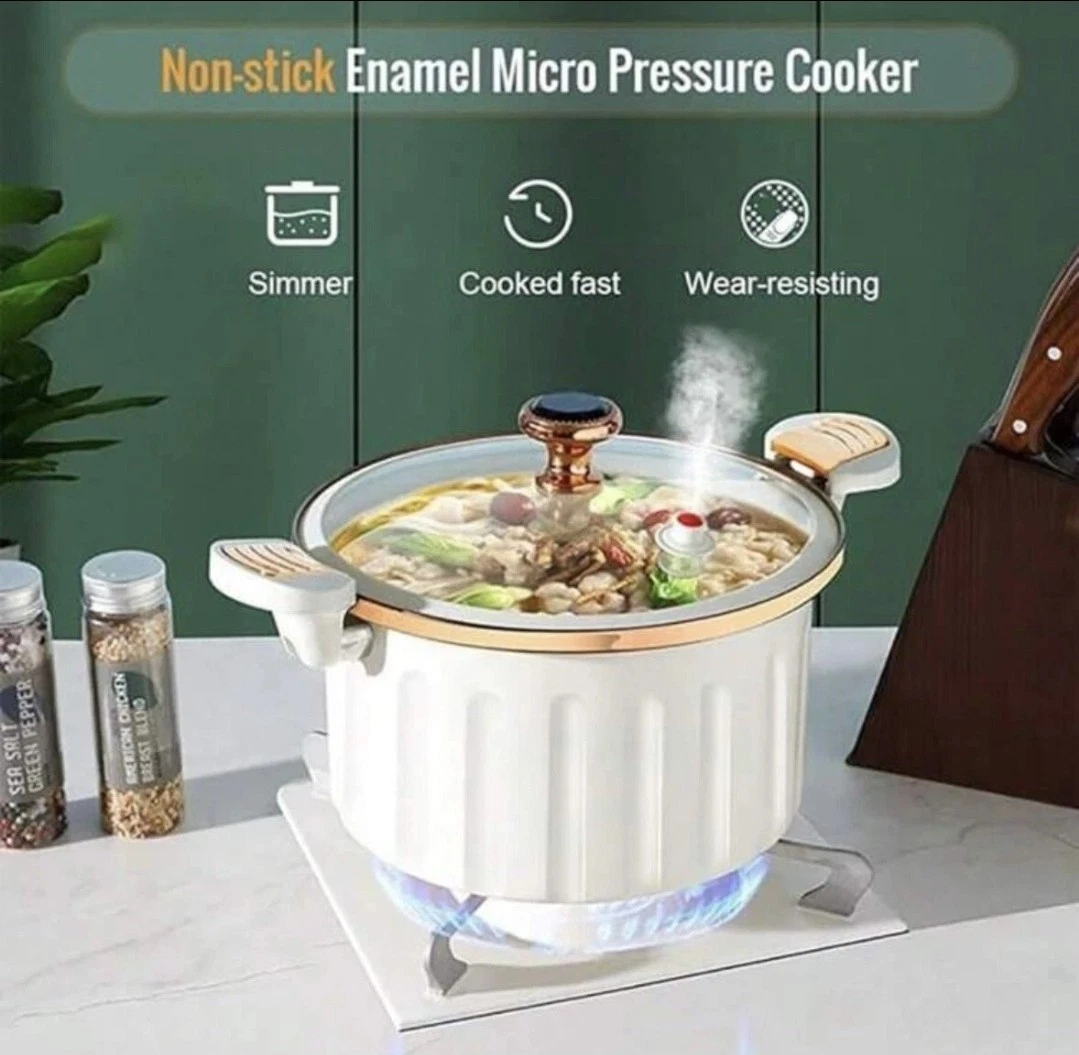 New Roman Holiday Enamel Pressure Cooker, Korean Style Vacuum White Cooking Pot
