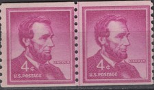 SC# 1058 -1958 Liberty Series Coil Stamps - 4¢ Abraham Lincoln- Coil Line Pair