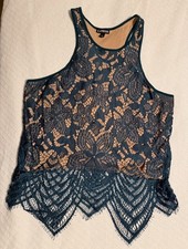 Pre-Owned Express Medium Forest Green Sleeveless Lace Tank Top With Lining