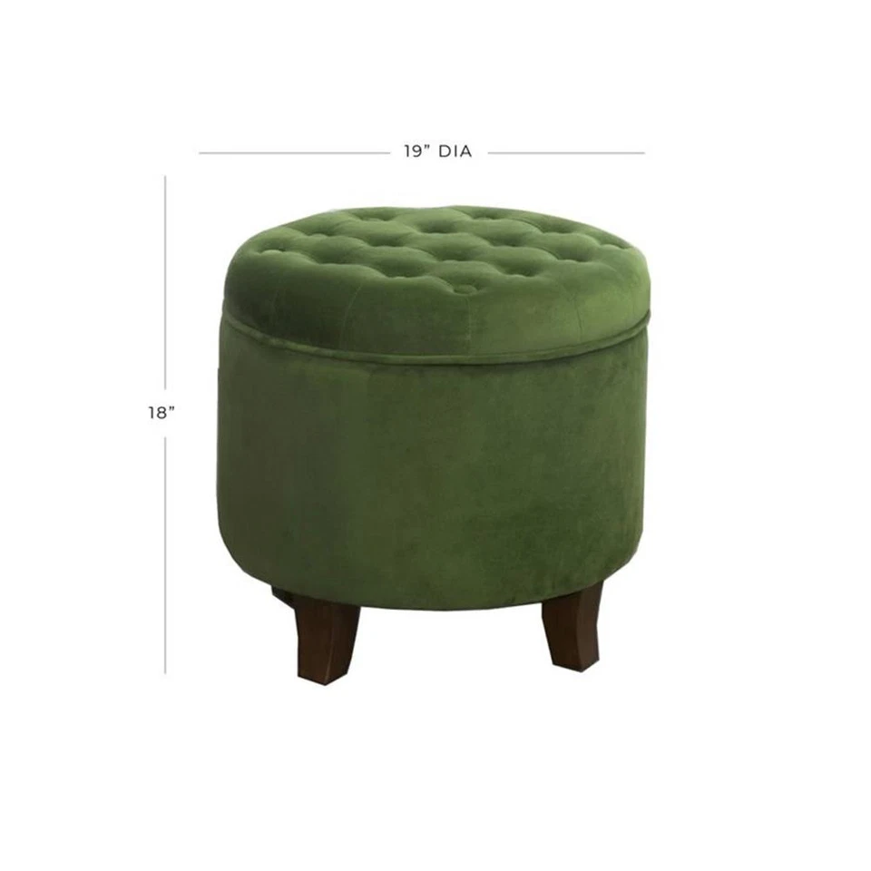 HomePop Round Transitional Wood and Velvet Storage Ottoman in Green - Image 3 of 4