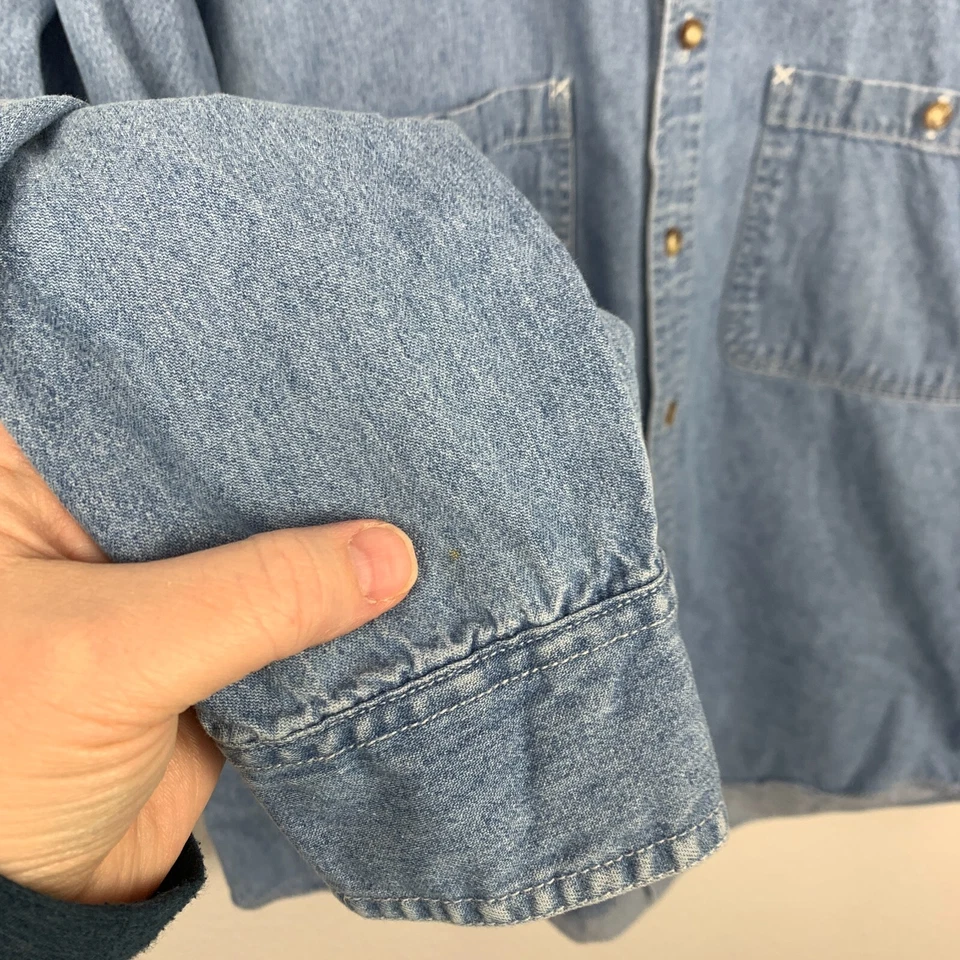 Vintage America Perry Ellis Denim Jean Solid Cotton Button Up Shirt Medium - Image 4 of 4