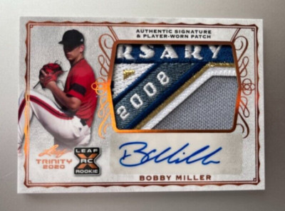 2020 LEAF TRINITY BOBBY MILLER AUTHENTIC AUTO & PLAYER-WORN SICK PATCH DODGERS