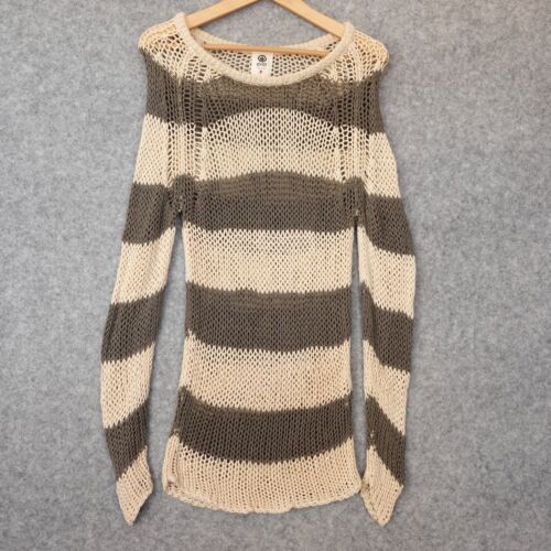 Y2K Crochet Cover Up Beach Swim Womens Small Gray Cream Striped Open Boho EVER