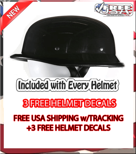 GERMAN HELMET  GLOSS  BLACK  STYLE LOW PROFILE BIKER MOTORCYCLE NOVELTY HELMET - Foto 1 di 3