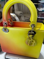 2014 Christian Dior Box Calfskin Gradient Medium Lady Dior Yellow Orange W/strap