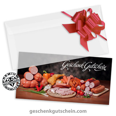 Gutscheinkarten ''DINlang'' mit Kuverts und Schleifen für Metzger Fleischer M9704