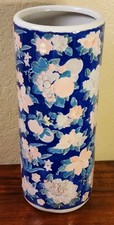 Vintage 70's Chinese Porcelain Umbrella Holder/Floral Vase, Pink  Blue Flowers