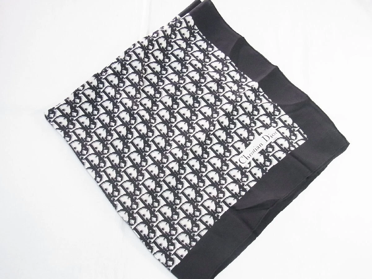 Christian Dior Logo Trotter Silk Scarf 80cm Big Size Vintage Black