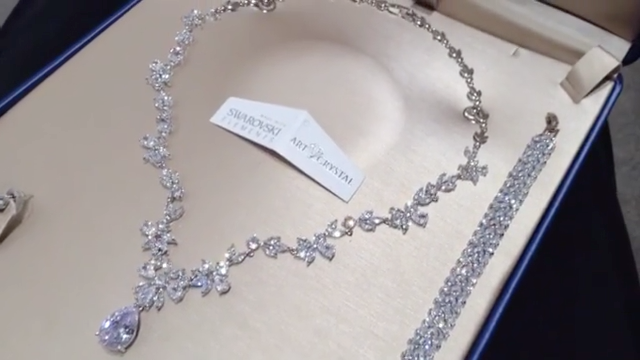 Simulated Diamond Necklace Earrings Set 18K White Gold Plated