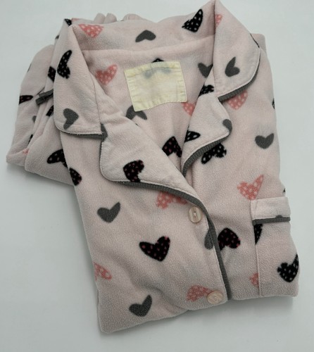 Cuddl Duds Sleepwear Size Small Pink Hearts 2-pc plush warm collar button up - Picture 15 of 17