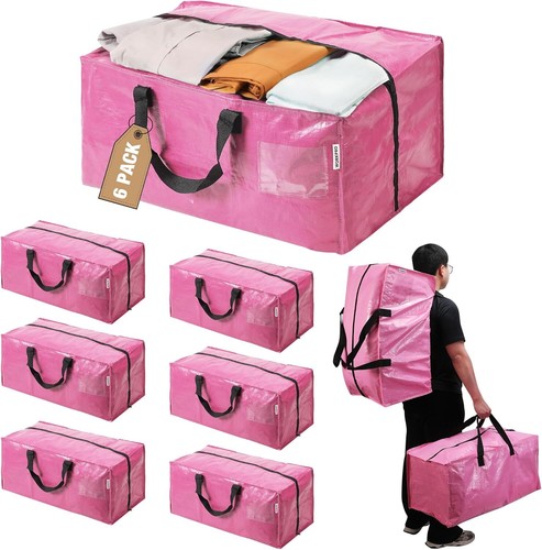 6pcs Extra Large Moving Bags with Zippers & Carrying Handles Backpack Straps