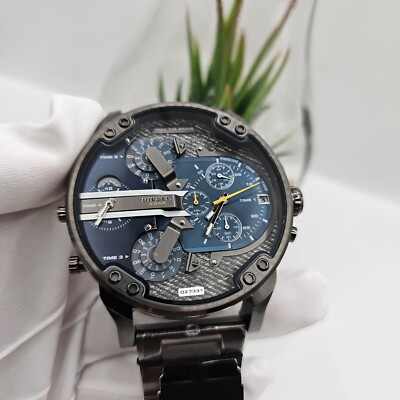 NEU DIESEL HERREN DZ7331 UHR EDELSTAHL GRAUES ARMBAND & BLAUES ZIFFERBLATT 