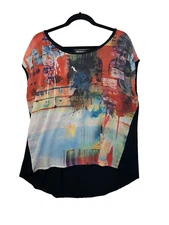 Inoah Artsy Abstract Top Colorful Art To Wear High Low Hem Women’s Med USA Made
