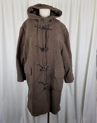 Jones New York Toggle Closure Hooded Herringbone Wool Duffel Peacoat Womens M