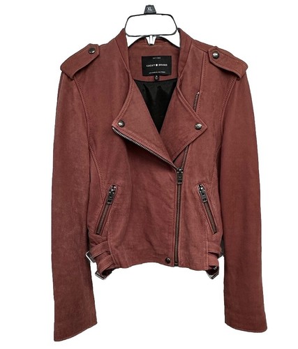 Lucky Brand Leather Jacket Women Size M Lamb Biker Pink Motto Moto 100%