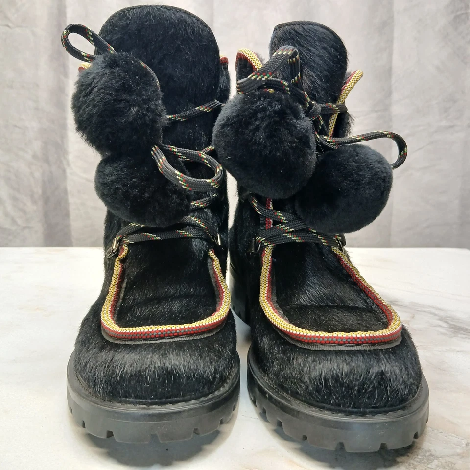 Botas de piel de becerro Barneys New York Pom Pom para mujer talla 6 negras ITALIA Foto 3 de 4