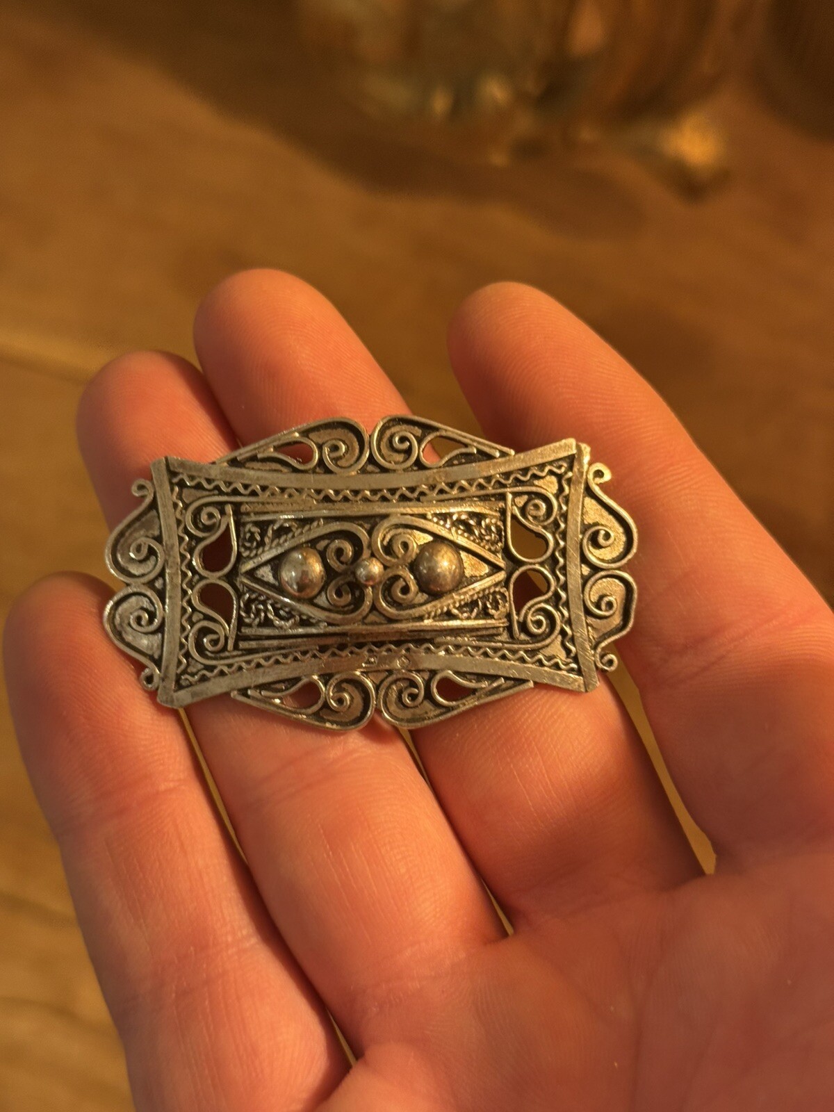 Berber Solid Silver Brooch - image 1