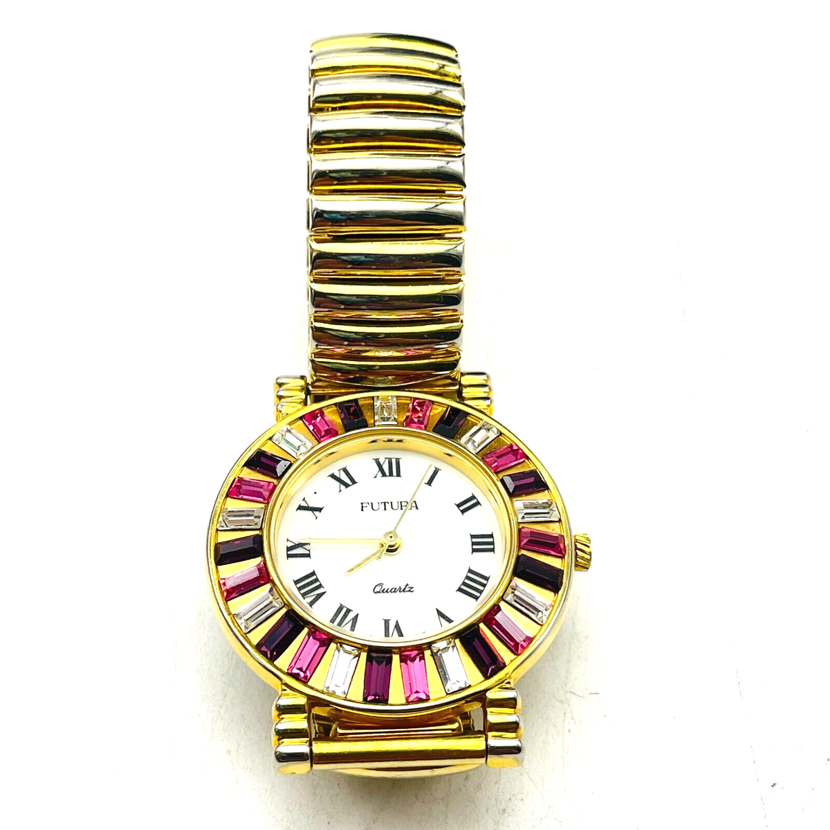 FUTURA Ladies Dress Watch Gold Tone Expansion Band Baguette Bezel Quartz READ FUTURA Ladies Dress Watch Gold Tone Expansion Band Baguette Bezel Quartz READ