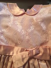 Vtg Jayne Copeland formal party Dress Girls 6X Pink Brocade Collar Sash bow EXC