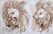 Magdalena Reinharez - Painting Original - Lavis - Lions
