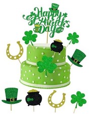 St Patrick's Day Cake Topper Kit - 13Pcs Irish Shamrock  Horseshoe Cupcake