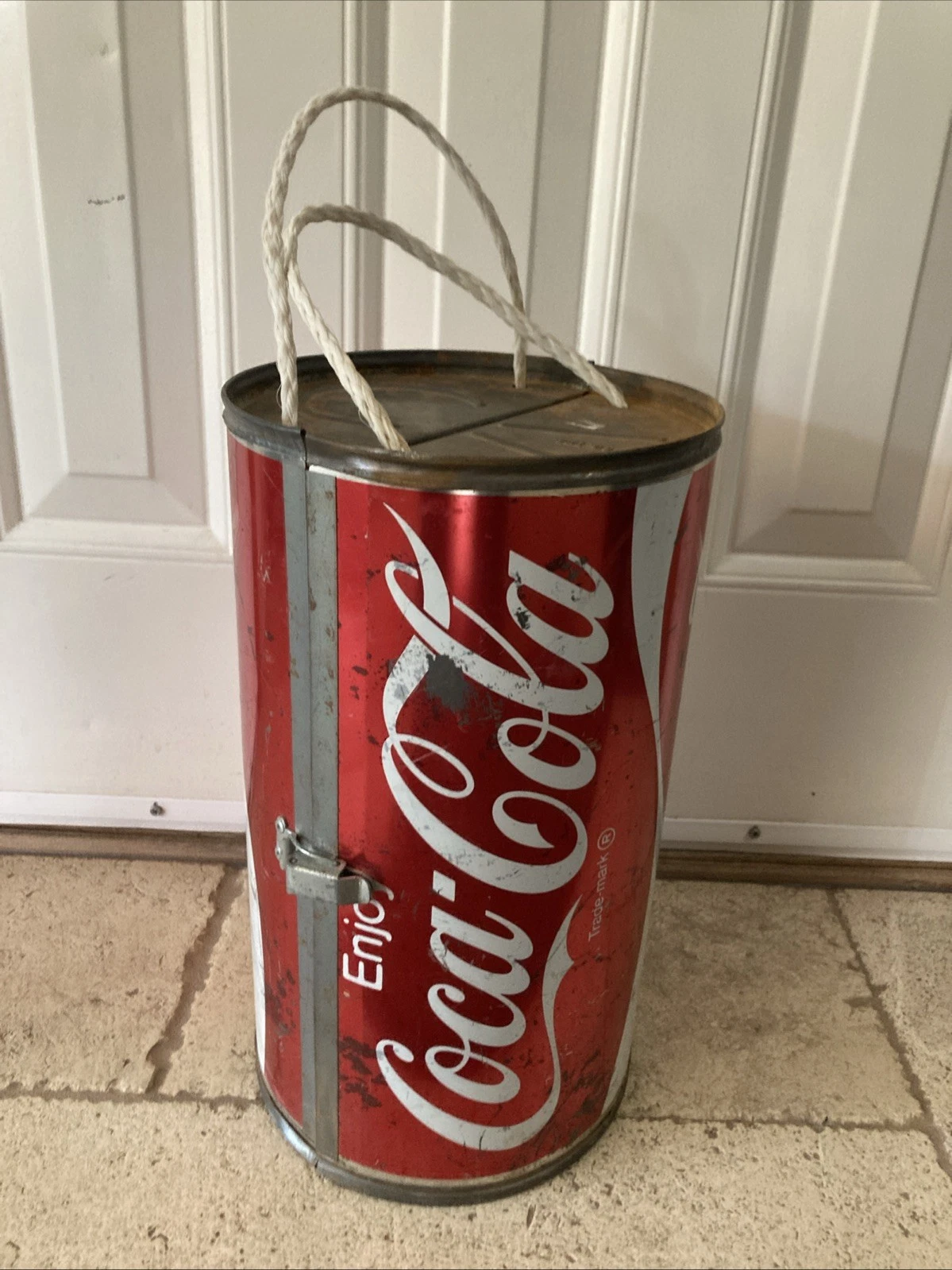 Coca-Cola Coke Can Vintage 1970's Six Pack Cooler Metal Plastic Lined
