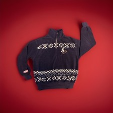 Disney Store Vintage Blue Fleece Mickey Mouse Skiing Quarter Zip Size Med