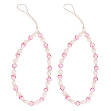 Beaded Charm Lanyard with Pink White Heart Beads, Y2K Aesthetic Cellphone W...