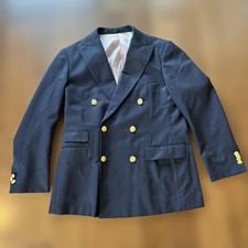 Navy Double-Breasted Wool Blend Blazer Gold Buttons Used