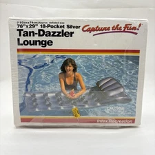 New Intex Vintage Tan Dazzler Lounge 18 Pocket Silver 76"x29" 1985 Pool Float