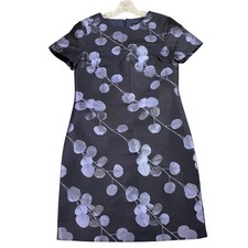 Banana Republic 4 Navy Blue Eucalyptus Leaf Sheath Dress Botanical Mod NWT