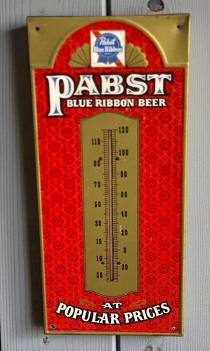 Vintage Pabst Blue Ribbon Beer Tin Thermometer  9" Wide &  20.5" Long