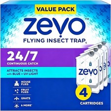 Zevo Flying Insect Trap ( 4 Cartridges) Featuring Blue UV Light