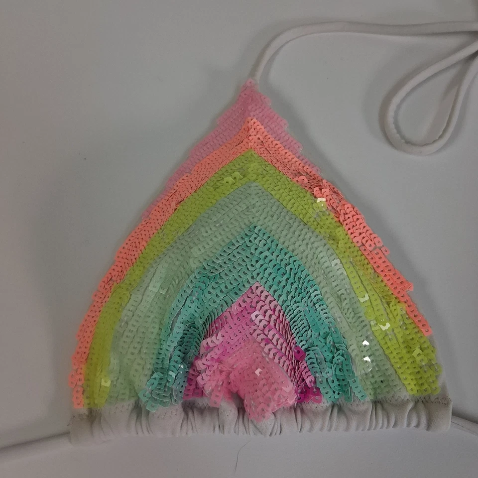 Victoria’s Secret Sequin Rainbow Triangle Bikini Top L Y2K Festival Swim Preppy - Image 3 of 4