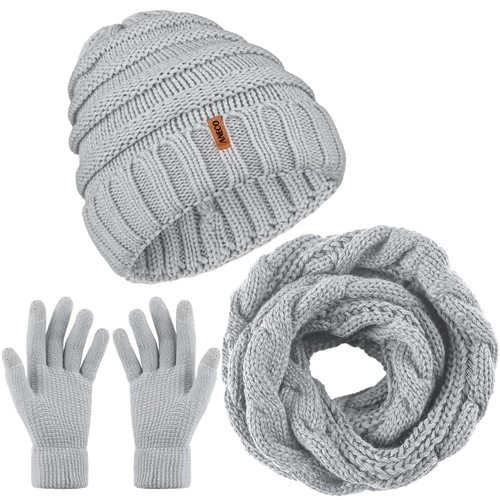 Winter Warm Knitted Scarf Beanie Hat and Gloves Set Men & Women's Soft Stretc...