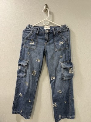 ABERCROMBIE & FITCH Girls 15/16 Short Low Rise Baggy Jeans Cargo Embroidered