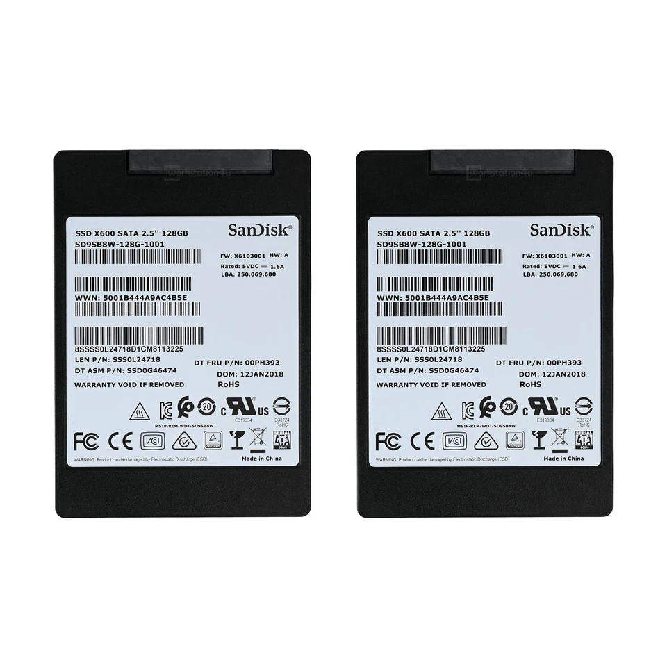2x 128GB SanDisk SATA SSD 2.5" X600, SATA 6Gb/s - SD9SB8W-128G-1001 - Bild 1 von 2
