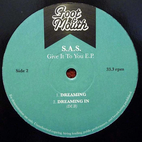 S.A.S.* - Give It To You EP 12" EP Promo Vinyl Electronic House,Disco 204319 - Bild 2 von 3