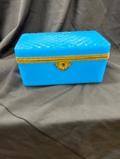french blue opaline cut glass large box