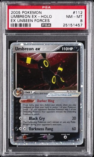 2005 POKEMON EX UNSEEN FORCES #112 UMBREON EX-HOLO PSA 8