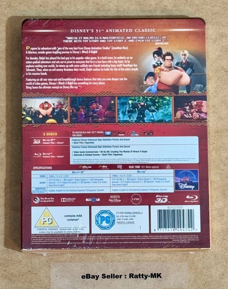 DISNEY'S WRECK IT RALPH - UK EXCLUSIVE LENTICULAR 3D + 2D BLU RAY STEELBOOK NEW - Image 2 of 4