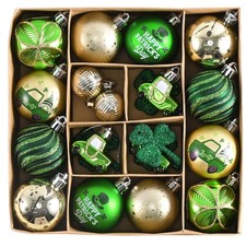 St Patricks Day Decorations Shamrock Irish Tree Ornaments Set, 21ct Small Green