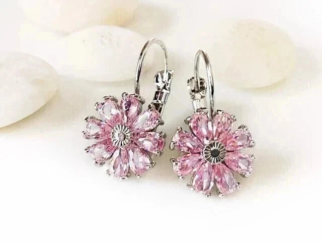 2.2Ct Pear Cut lab Created Sapphire Drop Dangle Earrings 14K White Gold Plated - Image 2 of 4